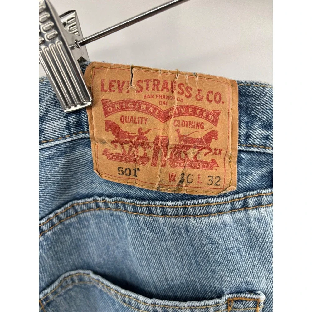 Levis 501 Men's 36x32 Jeans Faded Distressed Y2K era Grunge-Working Blue Denim